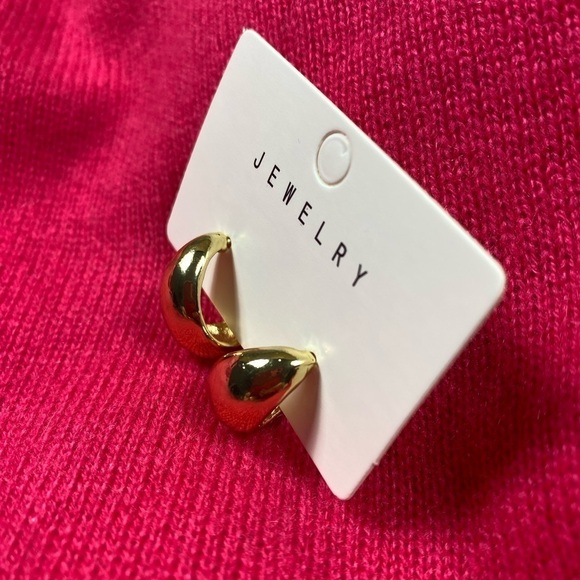 Gold Tone Tear Drop Earrings Water Droplets Hoops Studs - Picture 7 of 11